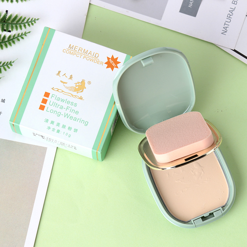 Mermaid refreshing skin powder Oil control Natural concealer powder Makeup setting Wet and dry foundation Domestic cosmetics