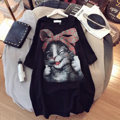 夏装短袖休闲百搭韩版圆领印花上衣