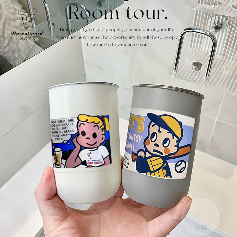 Cartoon original field Stainless Steel Gargling Cups Home Advanced Toothbrushing Toiletries Cups Lovers large capacity Mouthwash Toothbrush-Taobao