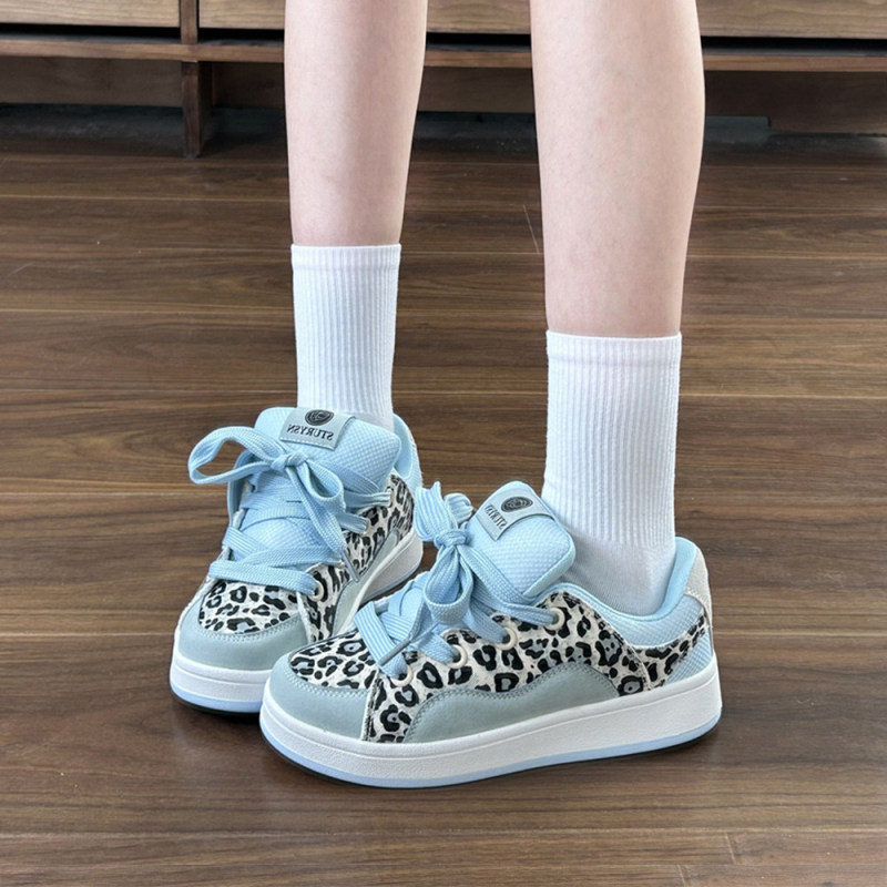 Unique Leopard Print Thick-Soled Loafers for Women, 2026 Summer New Lace-Up Casual Sneakers, Versatile Height-Increasing Sports Shoes