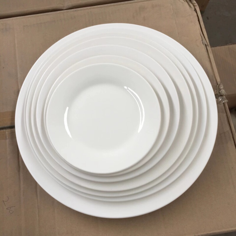 Jingdezhen Shatter-Resistant Steak Plate Pure White Ceramic Western-Style Home Dish Plate Shallow Plate Flat Plate Western Tableware