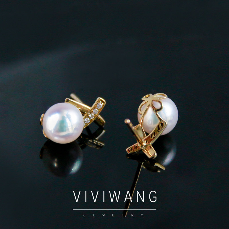 『VIVI』日本akoya天然海水珍珠耳钉，18K金钻石耳环，OL强光魅力新宠！-耳饰-淘宝好物网