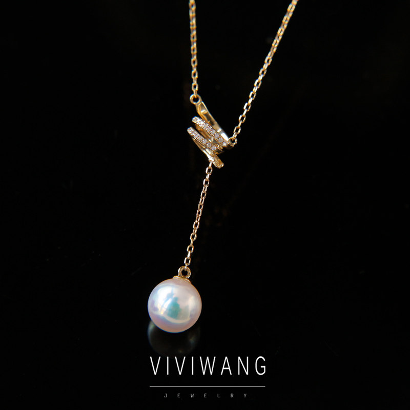 『VIVI』M家设计日本akoya海水珍珠吊坠18K金镶钻项链，锁骨链的时尚新宠！-颈饰-淘宝好物网