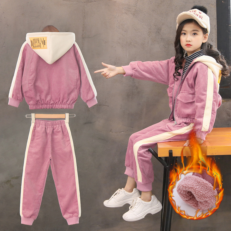 Girls Spring Network Red Sports Set in autumn and winter Ocean 10 in the 12 - year - old girl plus a jacket two pieces