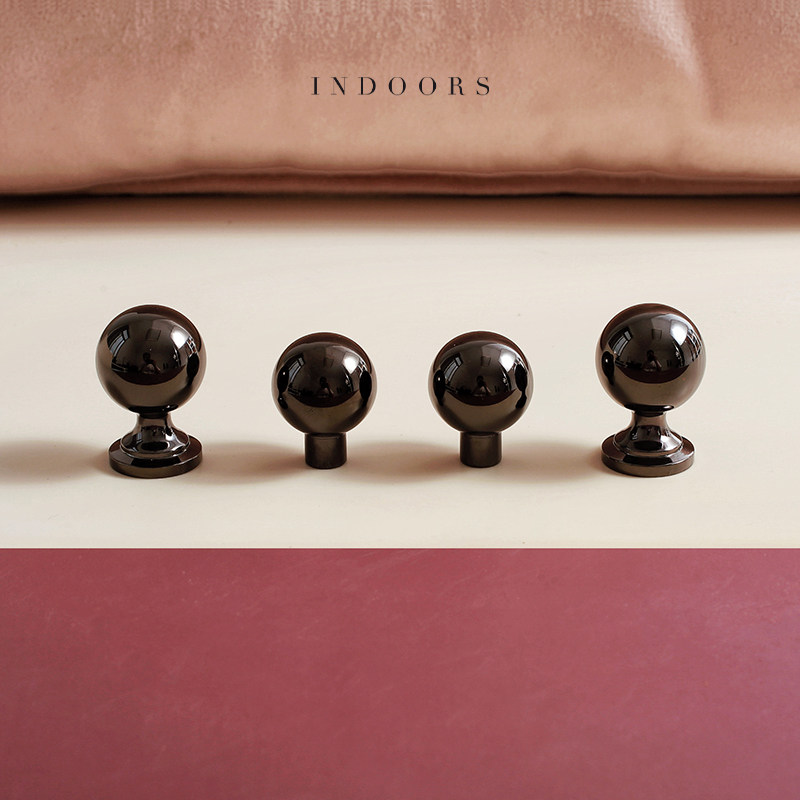INDOORS French style retro minimalist brass pellet pull handle solid pure copper black curry glossy face cabinet door small handle-Taobao