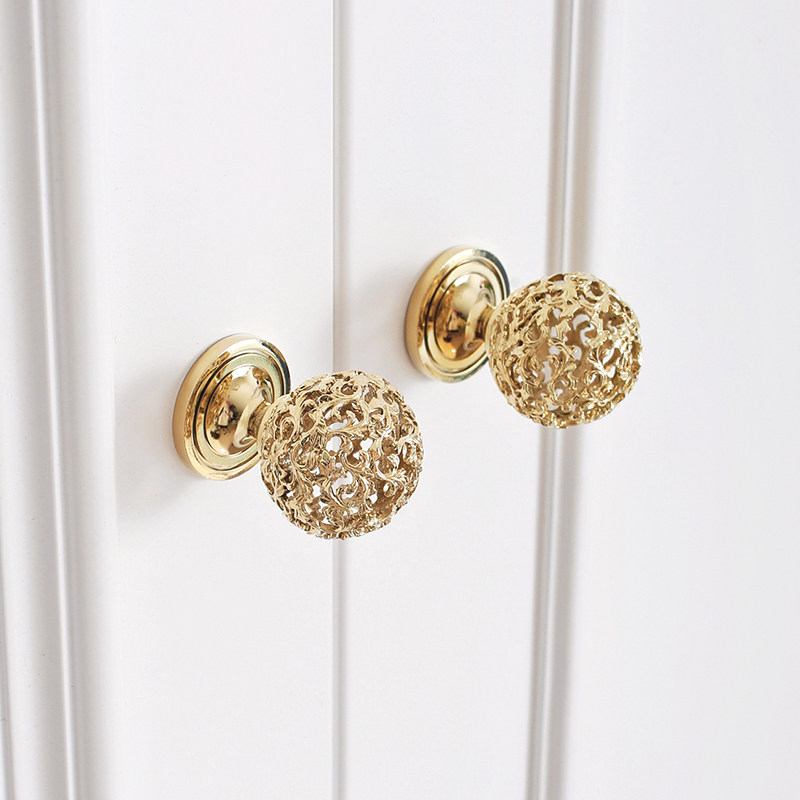 indioors original design method-style retro golden cabinet door handle wardrobe door drawer brass hollowed-out spherical pull-Taobao