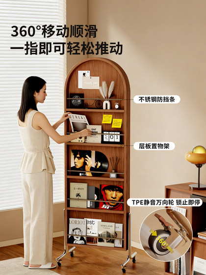 Solid wood full-length mirror home removable magazine bookshelf large fitting mirror storage integrated floor-standing rotating dressing mirror
