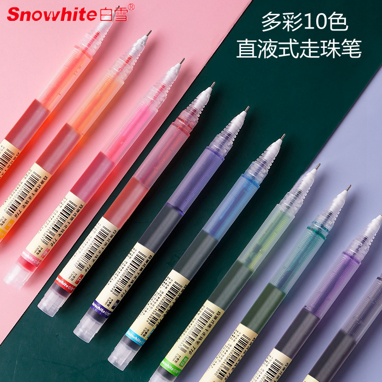 White snow T16 water-based ballpoint pen straight type quick-drying pen full needle tube gel pen simple student hand account signature pen