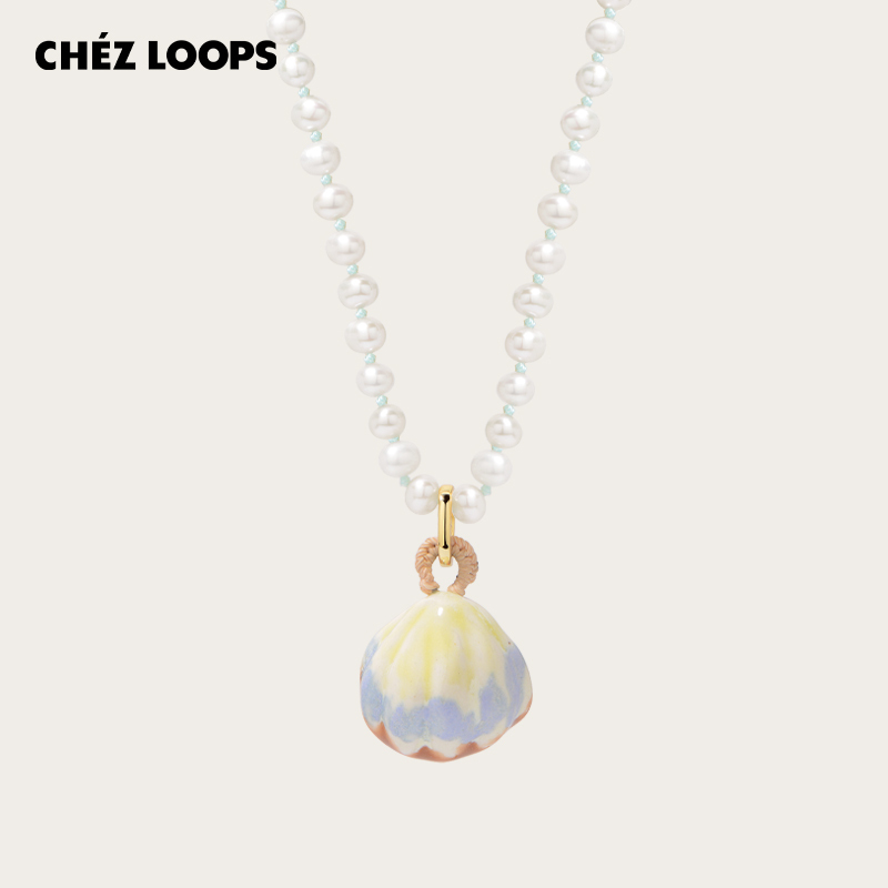 Chez Loops Wave Shell Necklace Original Niche Design Pearl Handmade Ceramic Pendant Birthday Gift Chez Loops Wave Shell Necklace Original Niche Design Pearl Handmade Ceramic Pendant Birthday Gift