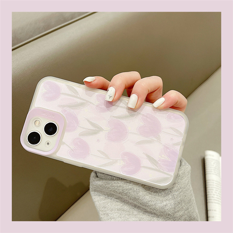 Oil painting purple tulip flower bow for Apple 11 13 mobile phone case new iPhone12pro max silicone x xr niche xsmax creative 7p women