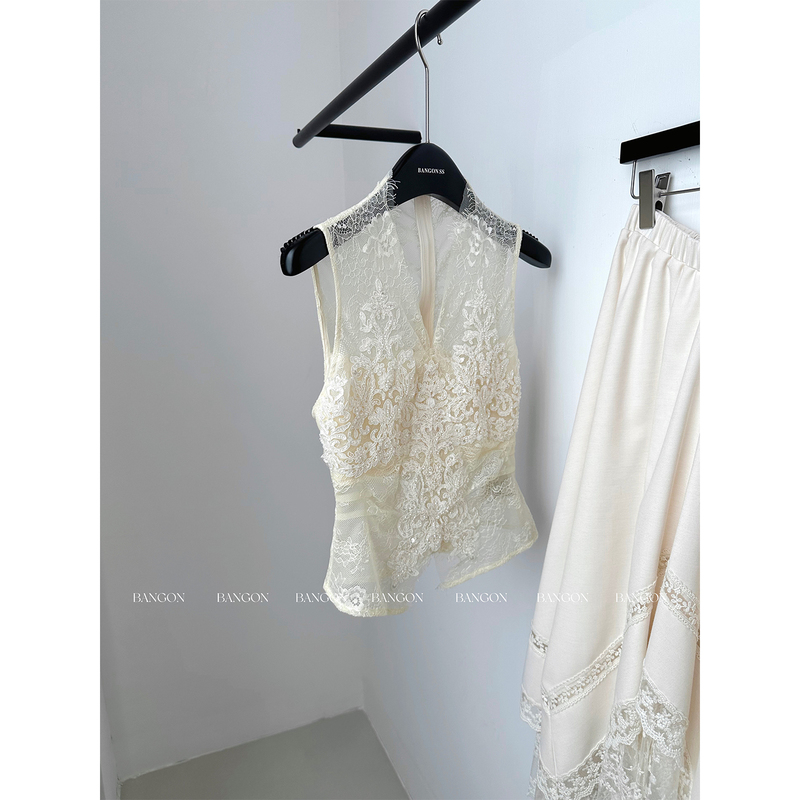 Bangon ins Heavy Lace Embroidered Top, Elegant and Sophisticated, Niche Light Chinese Style Top for Summer