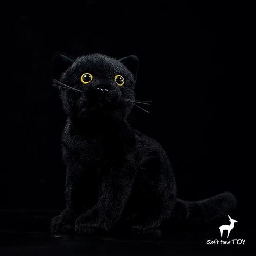 Покупки самообслуживания без обслуживания клиентов - кукла-имитация черной кошки, милая кукла-кошка с короткой стрижкой, плюшевая игрушка китайского пасторального кота.