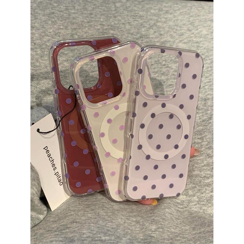 Ins Simple Solid Color Polka Dot Magnetic Case Double-Layer Imd Suitable for 17Promax Phone Case Apple 17 Niche 15 High-End 16 Women's Model 14 Trendy 13 Protective Cover
