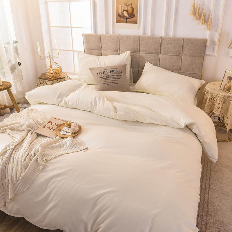 Hotel guesthouse style four-piece bed set pure white bedding Nordic brushed three-piece quilt cover