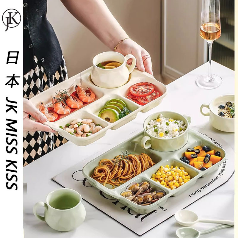 Authentic Japanese Jk Compartmentalized Dinner Plate for Children and Adults, Special Ceramic Tableware for Weight Loss and Postpartum Care, High-Value Breakfast Plate