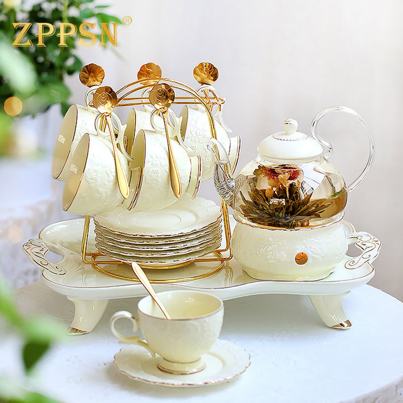 Italian ZPPSN tea cup set ceramic glass English afternoon tea candle teapot tea set boiled fruit