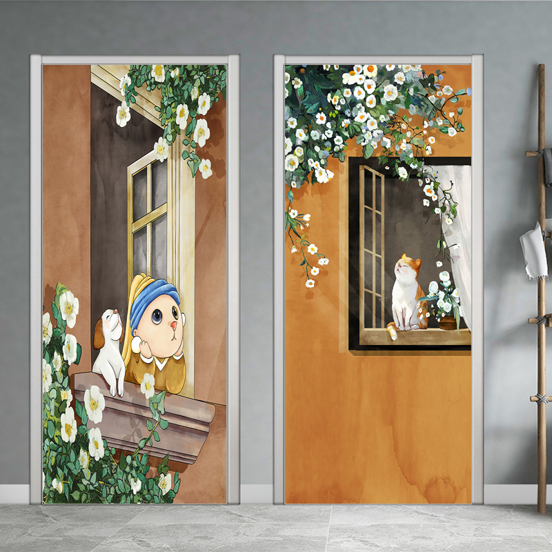 Door stickers waterproof decoration wardrobe creative bedroom glass stickers old concierge door renovation self-adhesive whole Nordic wall stickers
