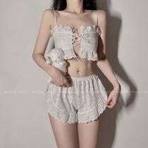 Pure White Love cotton home split pajamas sexy suspenders white fireworks shop