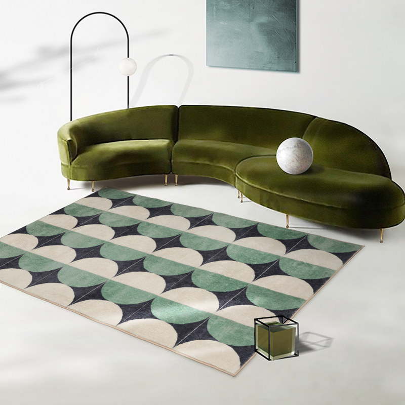 Green French retro carpet living room art geometric bedroom bedside Nordic ins style checkerboard lattice floor mat