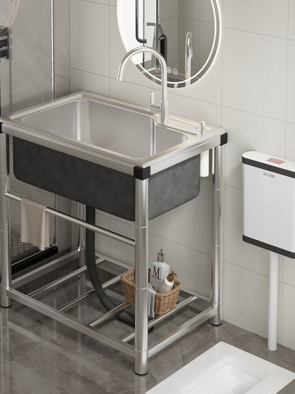 卫生间落地洗手盆洗手间厕所浴室水池304不锈钢水槽出租房带支架