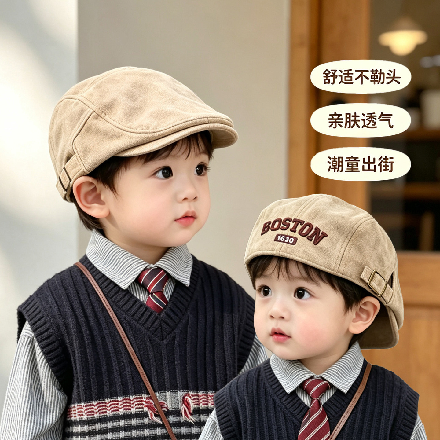 หมวกเด็กสำหรับฤดูใบไม้ผลิและฤดูใบไม้ร่วง หมวกแก๊ปปักตัวอักษรด้านหน้าสำหรับเด็กผู้ชาย ปรับขนาดได้ ใช้งานหลากหลาย กันแดด สไตล์เบสบอลที่ทันสมัย
