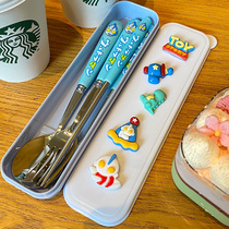 Ultraman 304 stainless steel childrens chopsticks spoons and forks set one person one chopstick portable elementary school student cutlery box