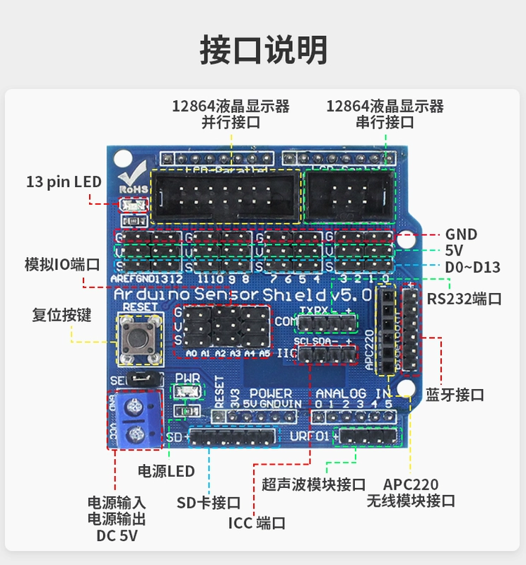 Bảng mở rộng cảm biến tấm chắn cảm biến V5.0 tương thích với mô-đun cảm biến Arduino UNO R3