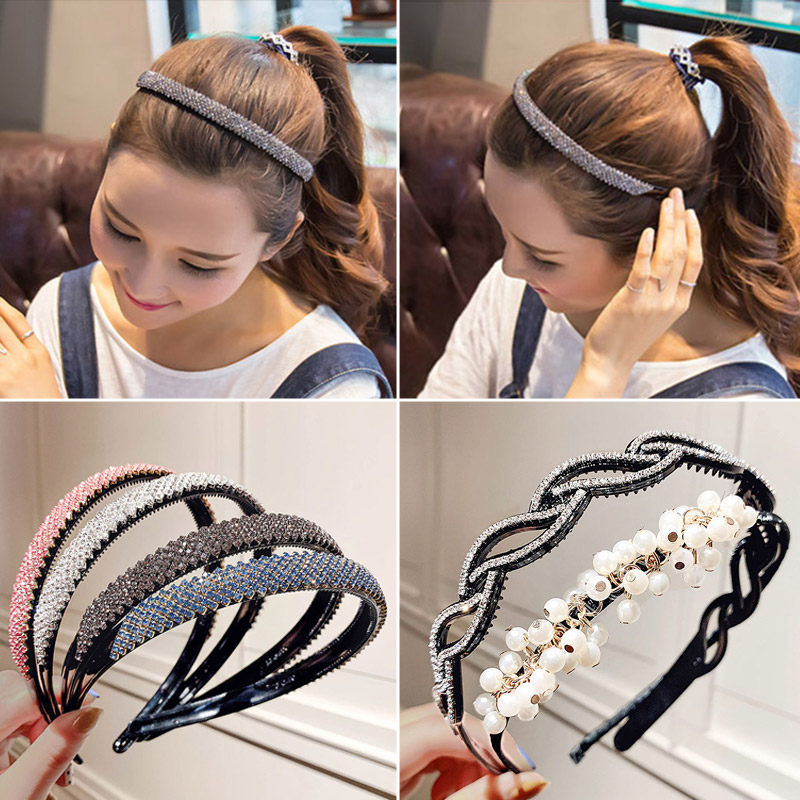Korea rhinestone hairpin hairband net red pearl hair ring women's headdress temperament fashion hair non-slip toothed hairband