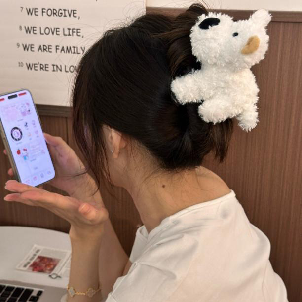 ヤン・ミーのウエストハイランド犬のヘアクリップ、かわいいぬいぐるみ、ヘッドクリップ、サイドバングクリップ。