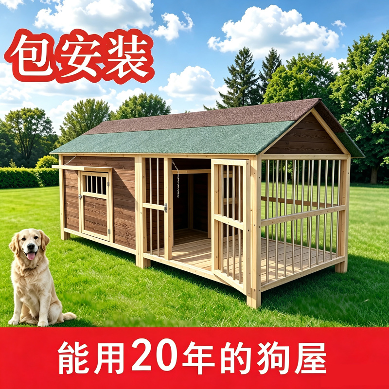 Dog House Outdoor Solid Wood Dog Kennel Outdoor Rainproof All-Season Pet House Dog House-Shaped Kennel Large Dog House