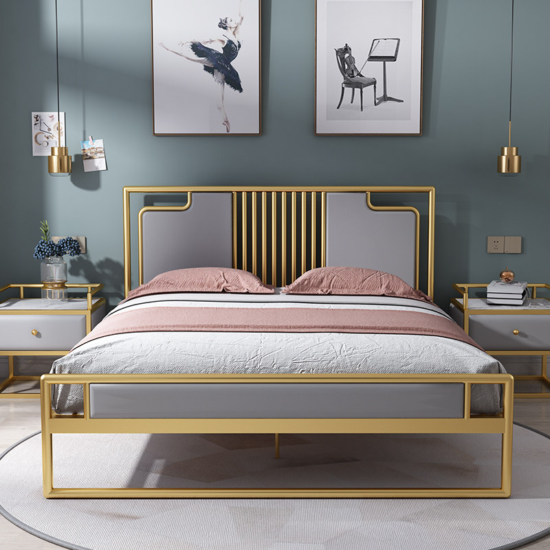 Nordic Iron Art Bed Light Extravagant Modern Minimalist Single Beds 1 5 m Nets Red Ins Bedrooms Twin Beds 1 8 Iron Bed Frame Rack