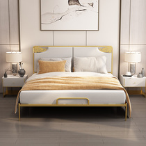 New Chinese light extravagant bed modern minimalist master bedroom double bed 1 5 m single iron bed cushion soft bag bed