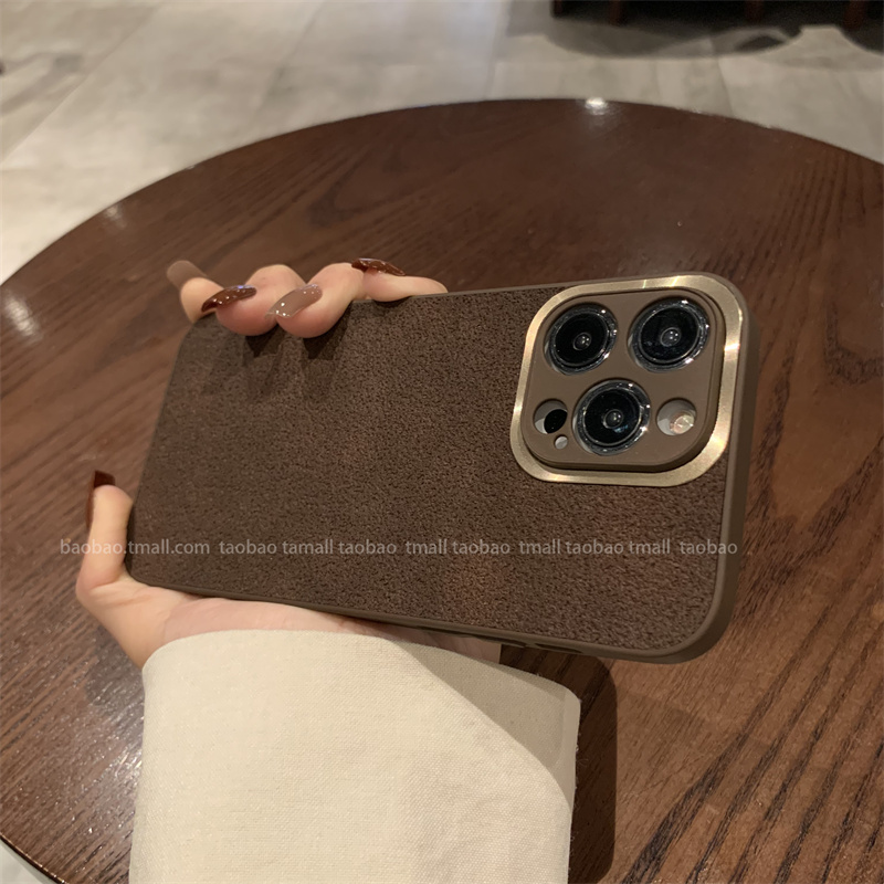 Vintage Dark Brown Gold Circle Moon Pit Pattern Suitable for Apple 14 Pro Phone Case iPhone 17 Pro Max Protective Cover 13 High-End Apple 16 Leather Texture 14 Pro Max Luxury 15 Pro Niche 12