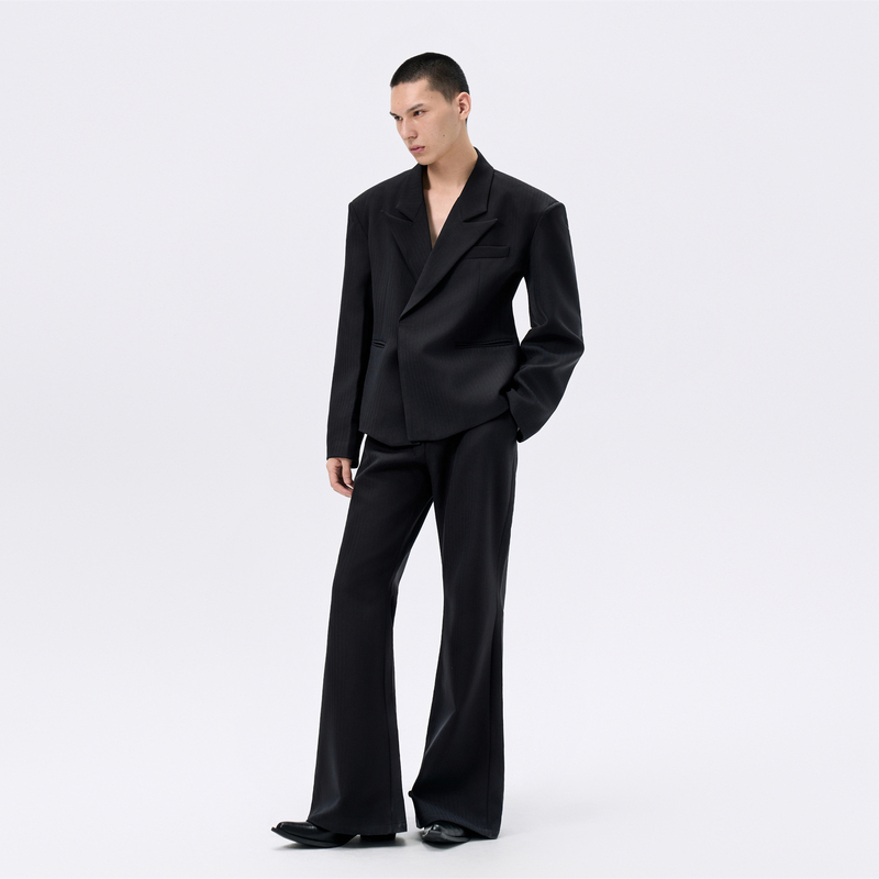 Frkm Scd 26 Aw Herringbone Striped Hourglass Casual Pants, High-End Slim Fit Flared Pants, Black and Simple