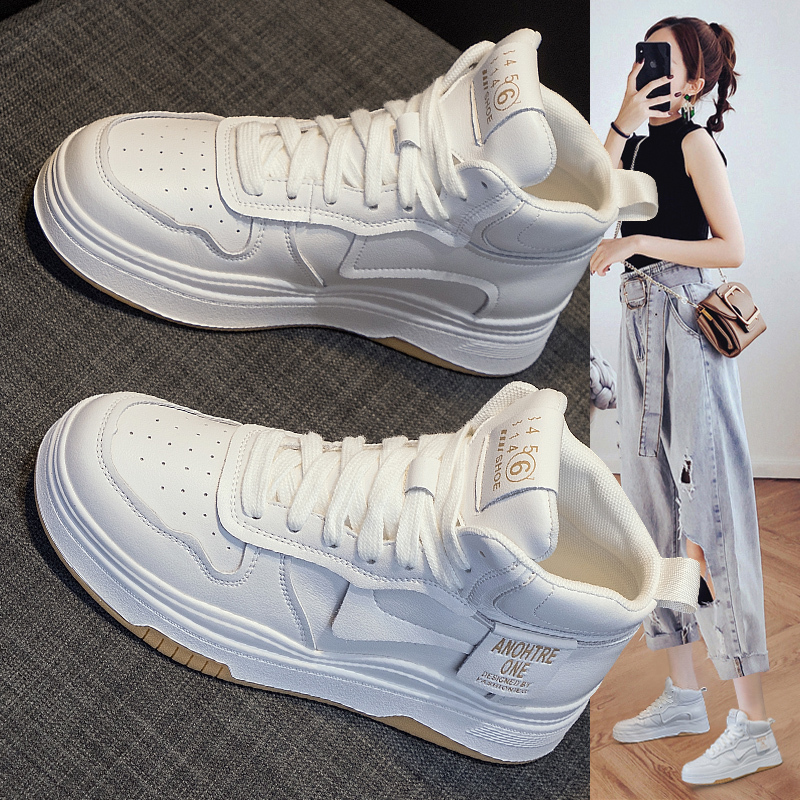 Genuine Leather High-Top White Sneakers for Women 2026 New Korean Style Versatile Hot-Selling Spring and Autumn Thick-Soled Lace-Up Casual Sports Sneakers