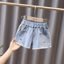 Female Baby Jeans Shorts Summer 2022 New Kids 100 Hitch Embroidered Thin Girl Net Red Summer Pants