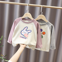 Girls spring-style t-shirt 2022 new childrens round collar loose cartoon blouses baby foreign air 100 hitch undershirt