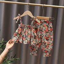 Female Baby Harnesses Suit Girl Thin summer children Childrens foreign air summer dress girl crushed with two sets of mesh red