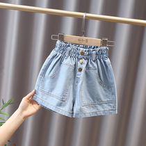 Girl High Waist Flower Shorts Shorts Summer 2022 New Kids Han Edition 100 Hitch Outside Wearing Baby Summer Jeans