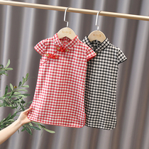 Female Baby Qipao Summer 2022 New Childrens Thin Section Improved China Wind 3 Girls Checkered Child Skirt 2 years old