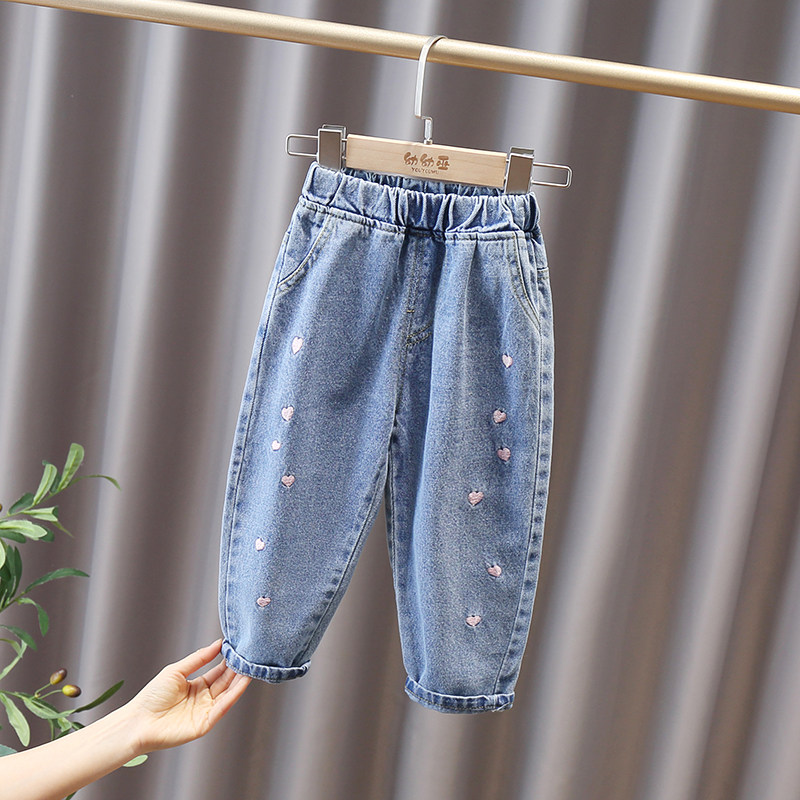 Baby girl jeans autumn style 2022 new children's love autumn clothes children girls foreign style spring and autumn pants women