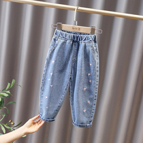 Female baby jeans Spring Festival 2022 New children Spring Spring Spring Festival Childrens Girl Scouts Childrens spring and autumn pants Children