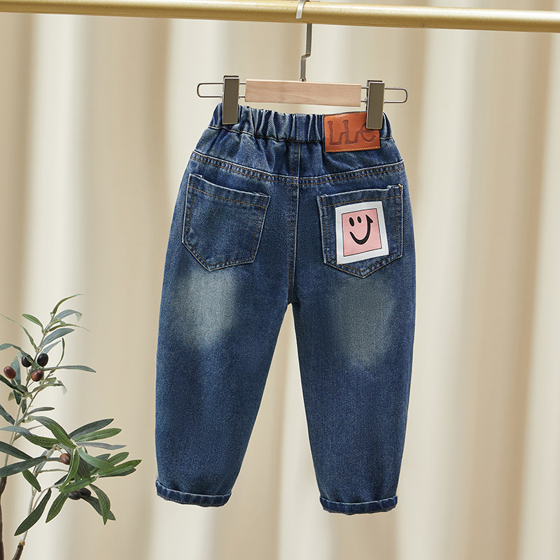 Female Treasure Jeans Spring Autumn Money 2023 New Children Early Autumn Loose Smile Face Leather Placid Trousers Autumn Dress Girl Pants-Taobao
