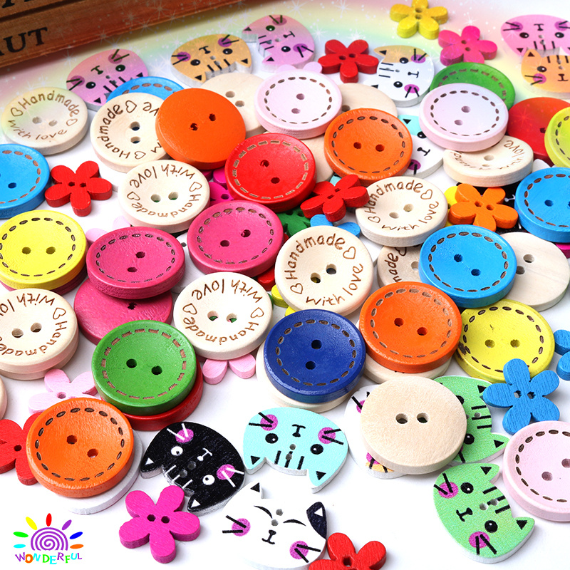Children's color wooden buttons children's handmade diy wooden buttons kindergarten sweater buttons painting materials