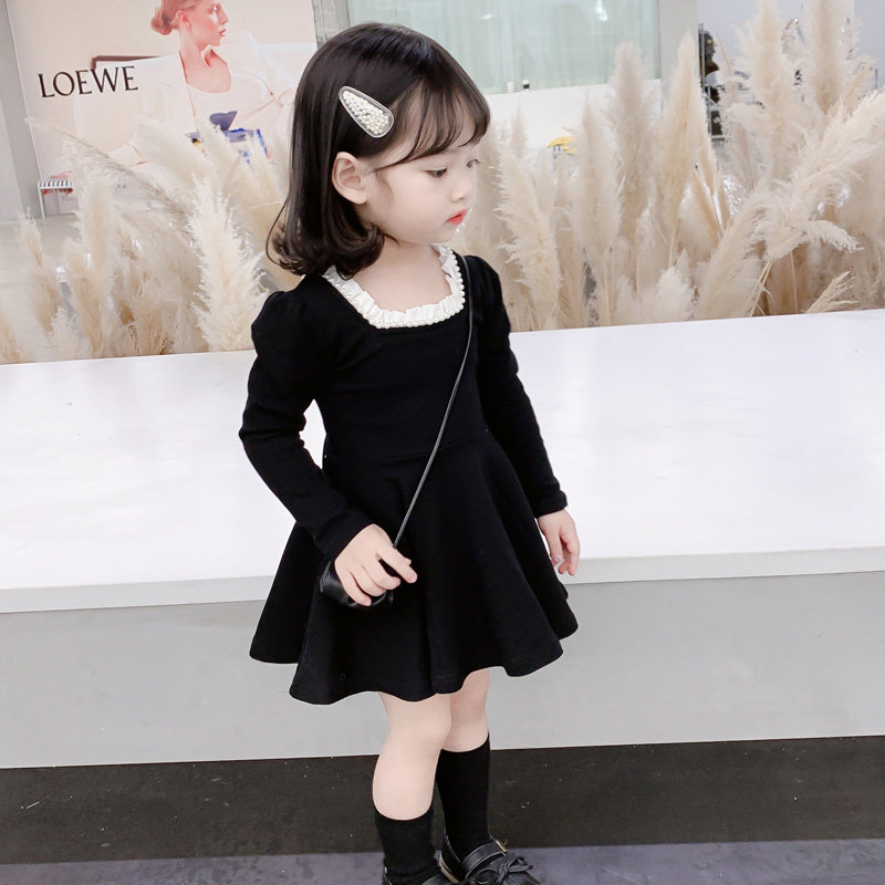 Girl Ocean Dress Spring Dress 2022 Han Edition New Baby Spring Autumn Money Girl Foreign Pie Princess Skirt Child Skirt Tide