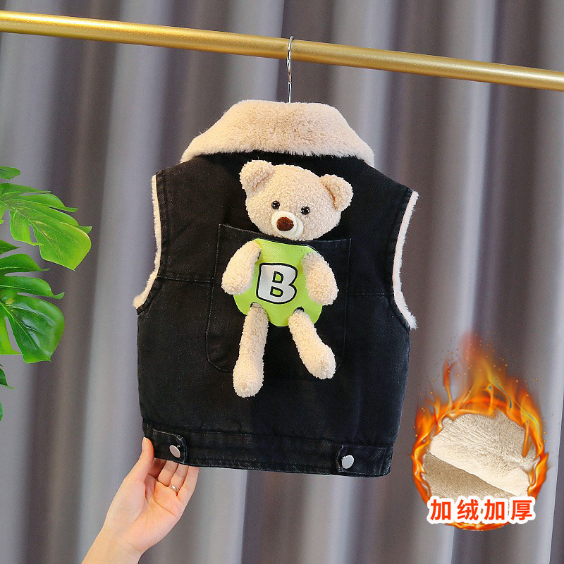 Baby fleece thickened denim vest boy 2022 autumn and winter new vest vest for infants and young children