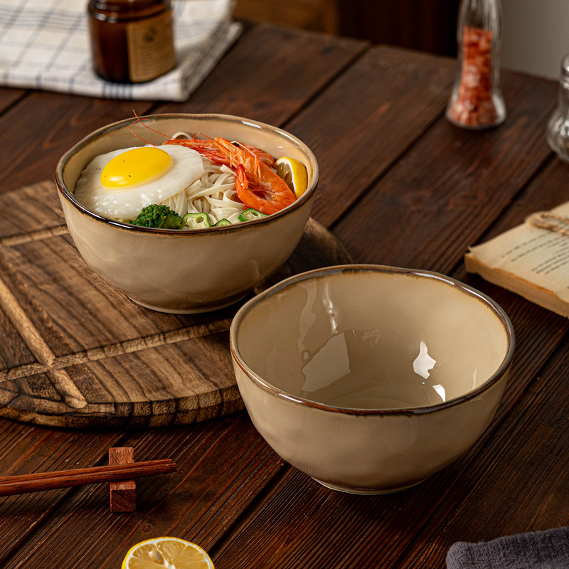 Vintage Japanese-Style Kiln-Glazed Noodle Bowl for Home Use, 2026 New Model Ceramic Single-Serving Tableware, 6inch Individual Instant Noodle Bowls
