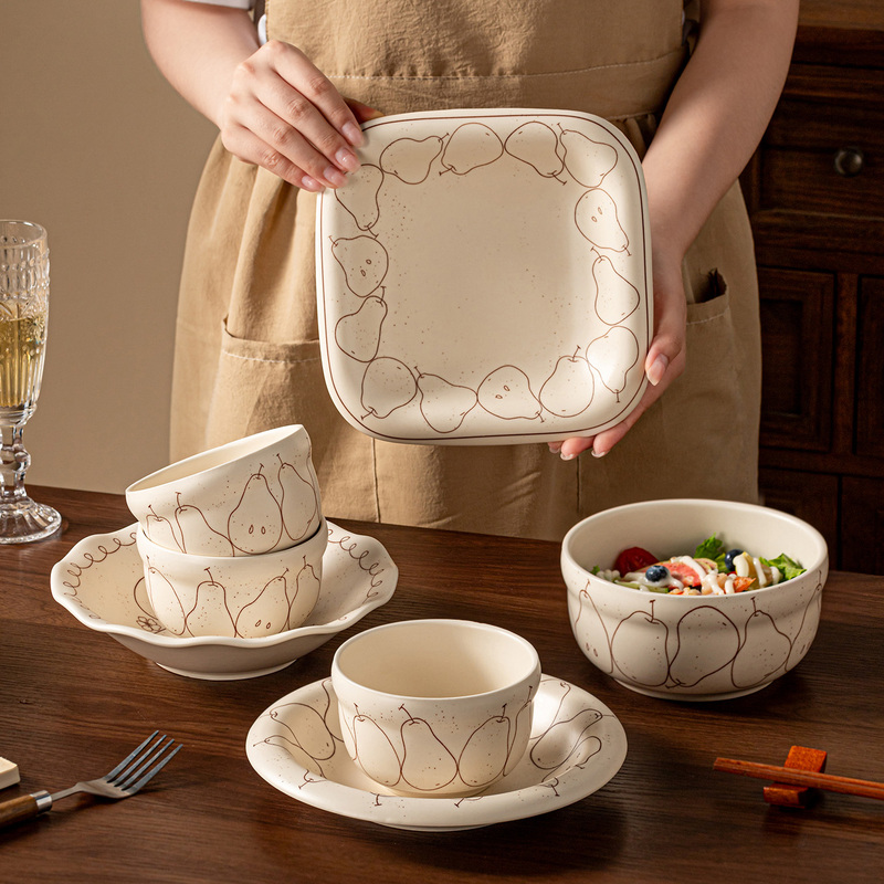 Japanese-Style Hand-Painted Underglaze Color One-Person Dining Bowl and Plate Set, Two-Person High-Aesthetic Bowl and Chopsticks Set