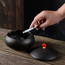 Kiln-turned ceramic peacock ashtray with cover windproof fly ash Ru kiln with smoke column personalized custom home living room