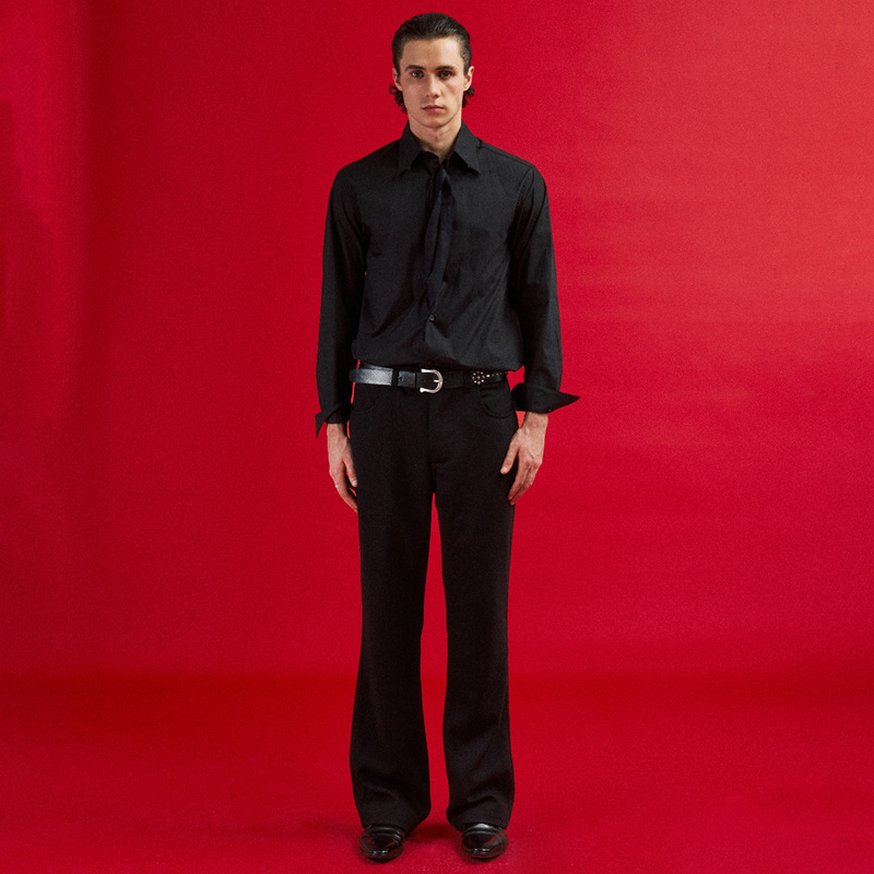 In Existence 26Fw Dual-Form Non-Detachable Scarf Acetate Cotton Blend Fitted Shirt In Existence 26Fw Dual-Form Non-Detachable Scarf Acetate Cotton Blend Fitted Shirt